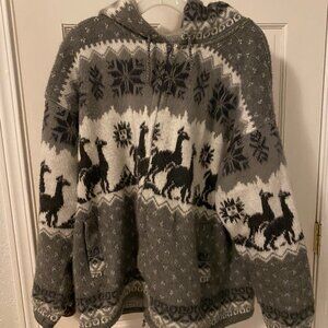 Men’s Large Alpaca Wool Hoodie – Gray/Black Patterned – Yari Artesanías